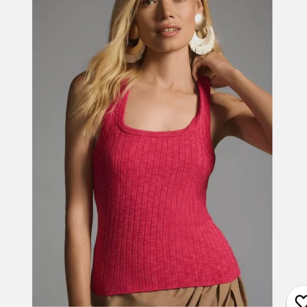 Anthropologie Pilcro Rose Pink Fuchsia ribbed stretch tank NEW with tags size XL